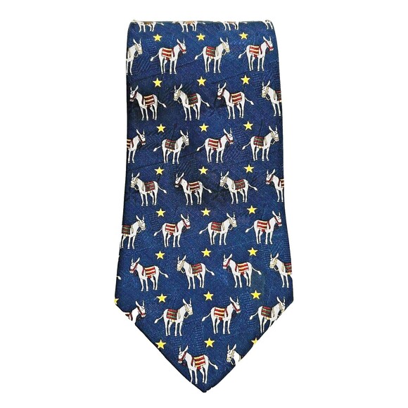 Tommy Hilfiger Democrat Donkey Necktie 100% Italian Silk Tie Election Stars Navy - Picture 2 of 8